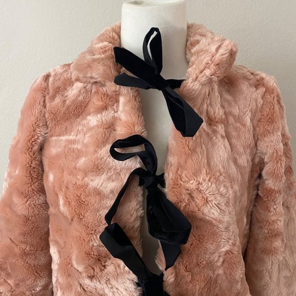 *rare* Betsey Johnson Vintage Faux Fur Jacket Pink Bows 90s 2000s - Picture 2 of 12